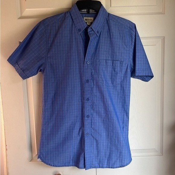 Haggar Blue Plaid Short Sleeve Casual Button Front Dress Shirt Size Small - Picture 8 of 8